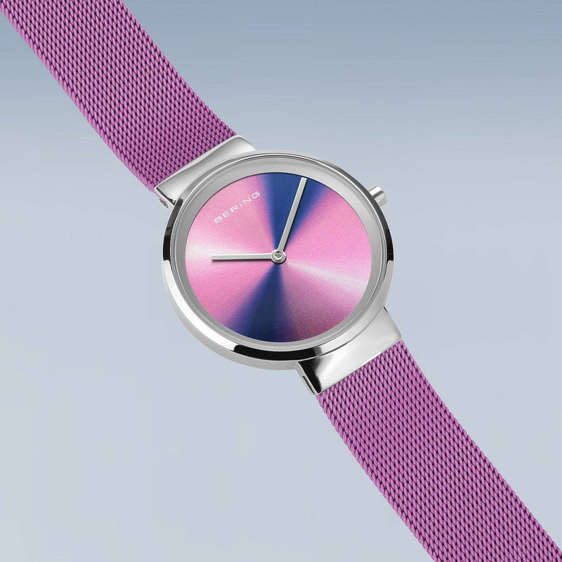 BERING: Classic Aurora Watch with Purple Dial/ Polished Silver