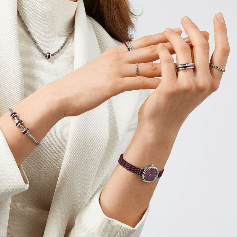 BERING Classic Polished Silver & Purple Watch