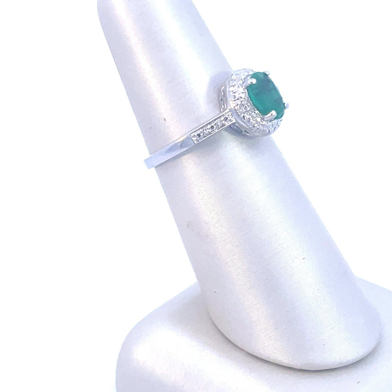 Sterling Silver 1/20CT. Diamond & 1/2CT. Emerald Ring