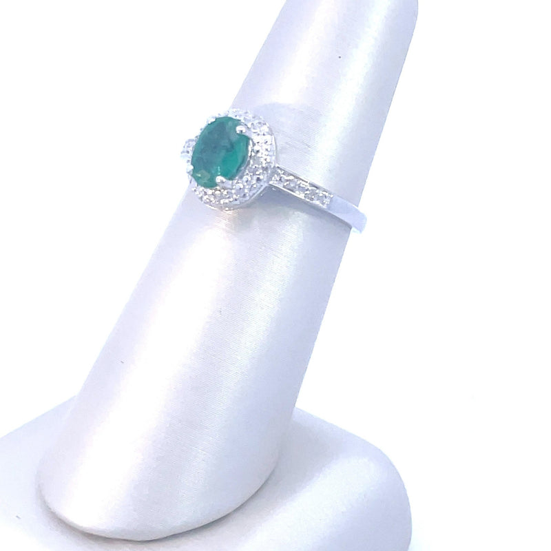 Sterling Silver 1/20CT. Diamond & 1/2CT. Emerald Ring