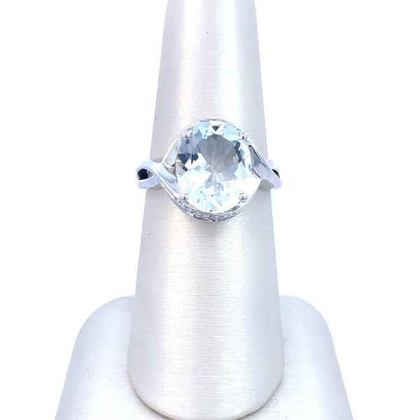 Sterling Silver 1/20CT. Diamond & 3.50CT. Aquamarine Ring