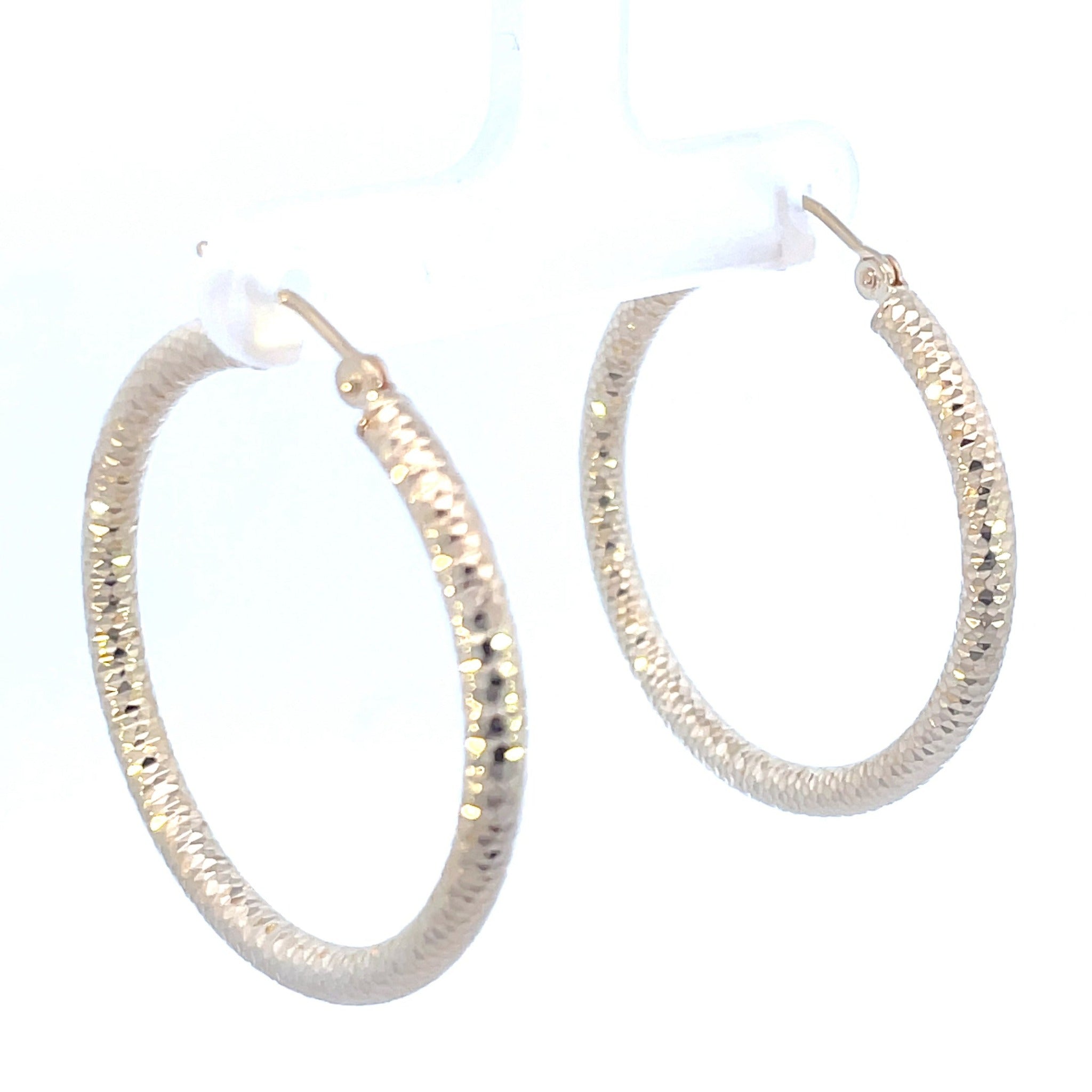 14K Yellow Gold Diamond Cut Textured Hoops