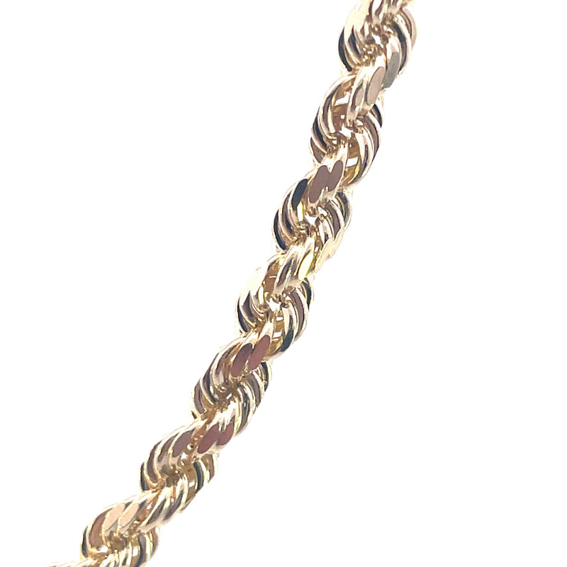 10K Yellow Gold 8.5" 4MM Solid Diamond-Cut Rope Bracelet