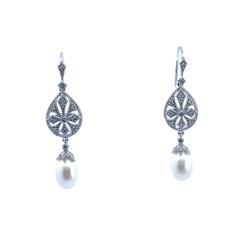 Sterling Silver Vintage-Inspired Pearl Drop Earrings