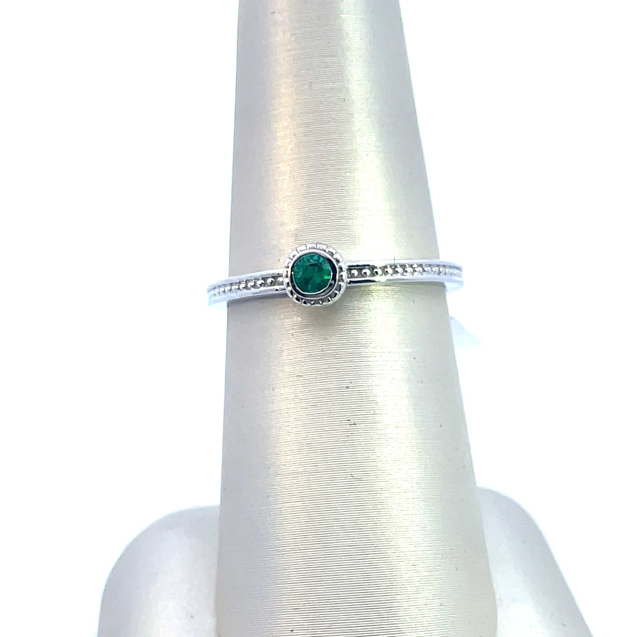 14K White Gold Genuine 1/10CT. Emerald Bezel Ring