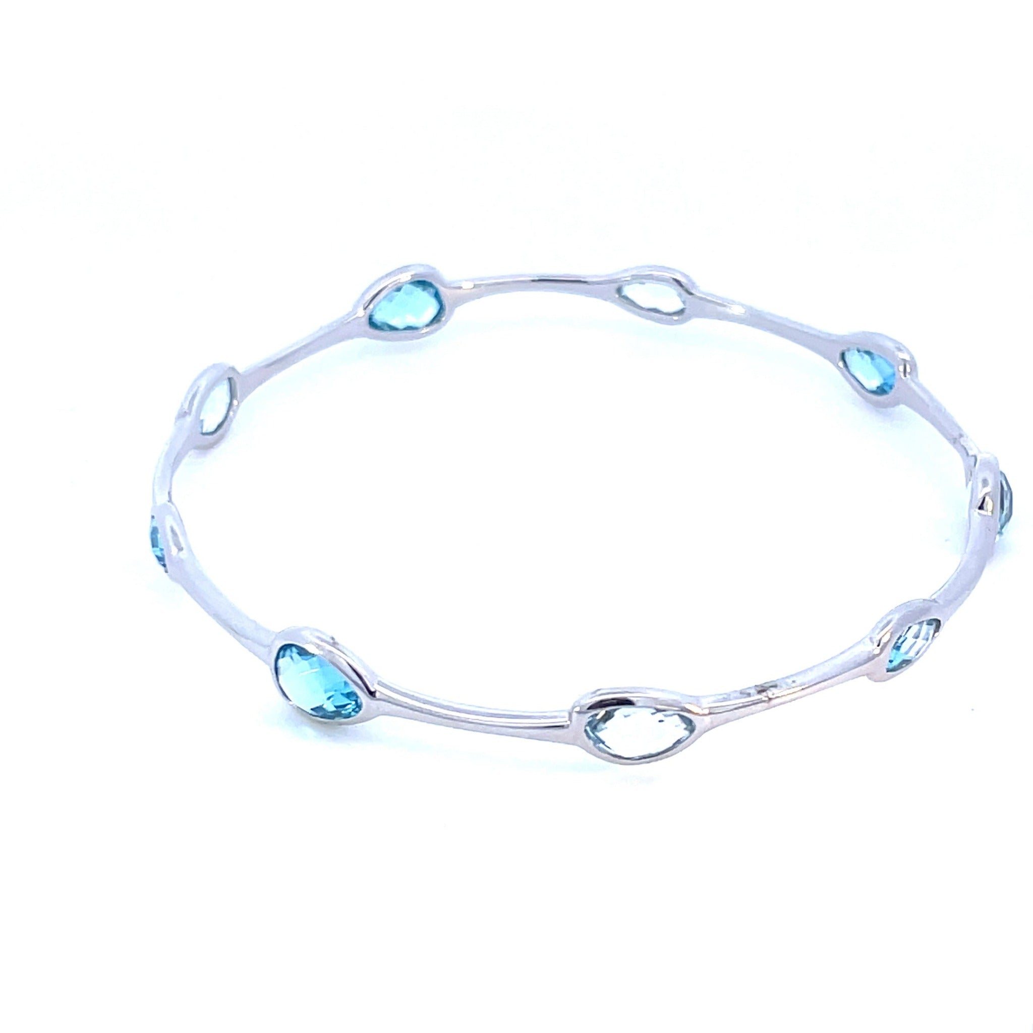 Sterling Silver Sea Glass Inspired Blue Topaz Station Bangle