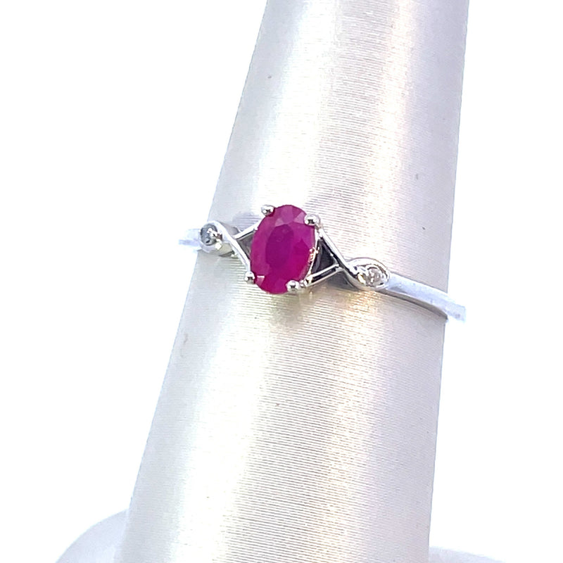 Sterling Silver Oval Gemstone & Diamond Accented Ring