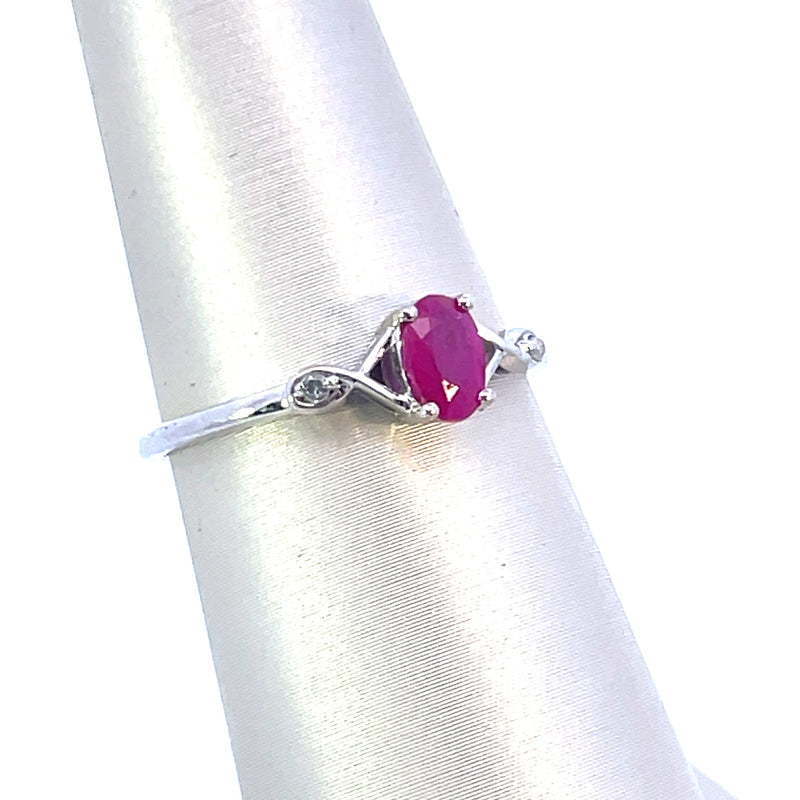 Sterling Silver Oval Gemstone & Diamond Accented Ring