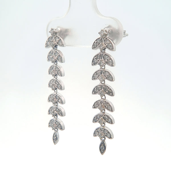 14K White Gold 1/2CT. Diamond Feathered Dangle Earring