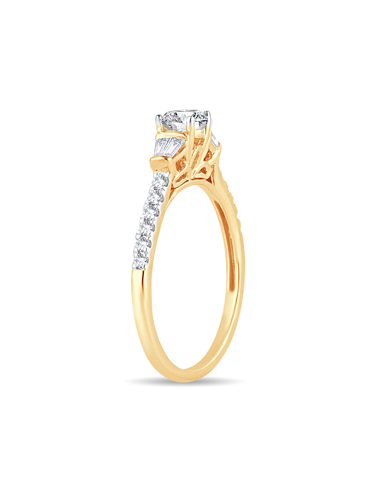 14K Yellow Gold "POPPY" 2/3CT. Diamond Round & Baguette Engagement Ring