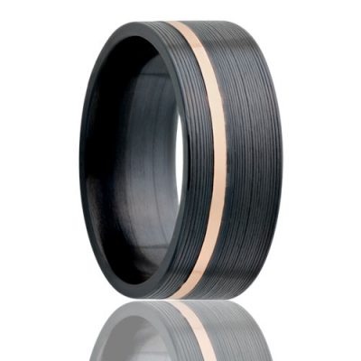 HEAVY STONE Black Zirconium Band with 14K Rose Gold Inlay