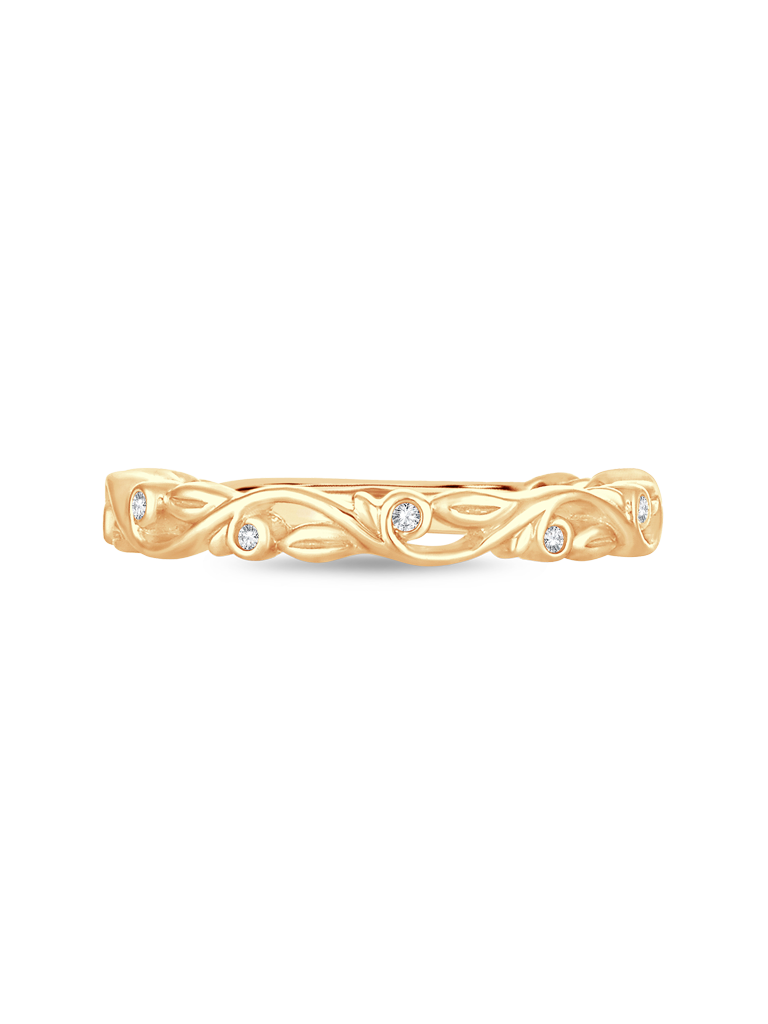 14K Yellow Gold 1/20CT. Diamond Nature-Inspired Band