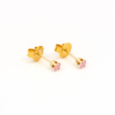 14K Yellow Gold 3MM Pink Cubic Zirconia Piercing Studs