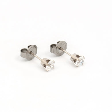 14K White Gold 5MM Cubic Zirconia Piercing Studs