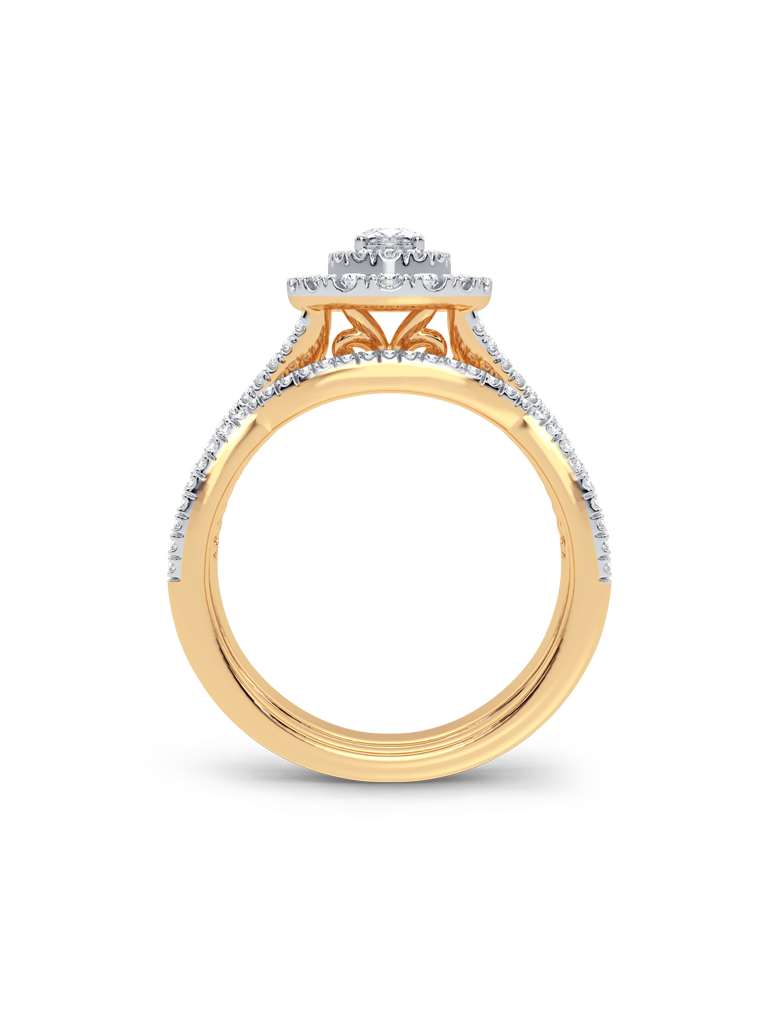 14K Yellow Gold "ELIZABETH" 3/4CT. Diamond Oval Double-Halo Bridal Set