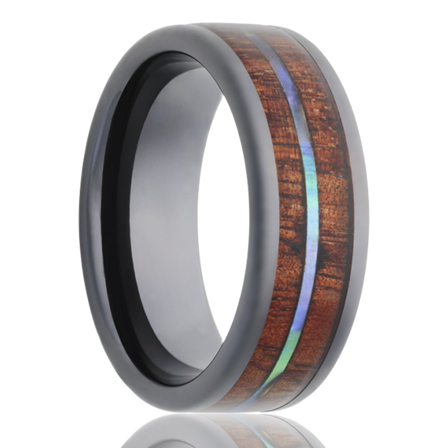 Men's 8MM Ceramic Band with Koa Wood & Abalone Inlay