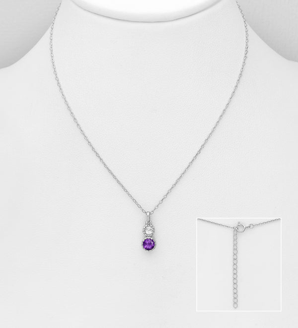 925 Sterling Silver Amethyst and White Topaz Necklace