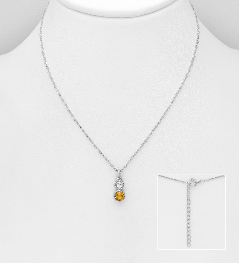 Sterling Silver Citrine and White Topaz Pendant Necklace