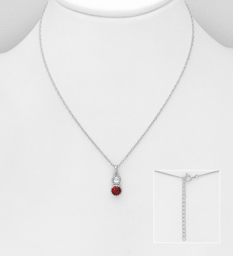 925 Sterling Silver Garnet and White Topaz Necklace