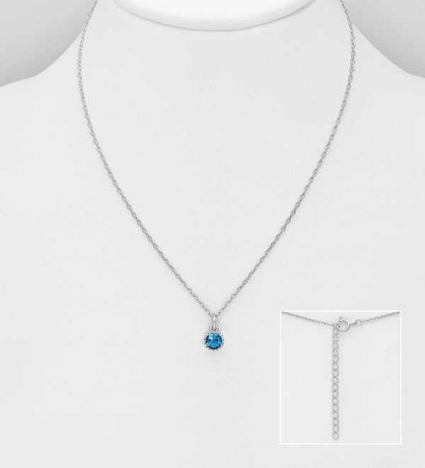 925 Sterling Silver London Blue Solitaire Necklace