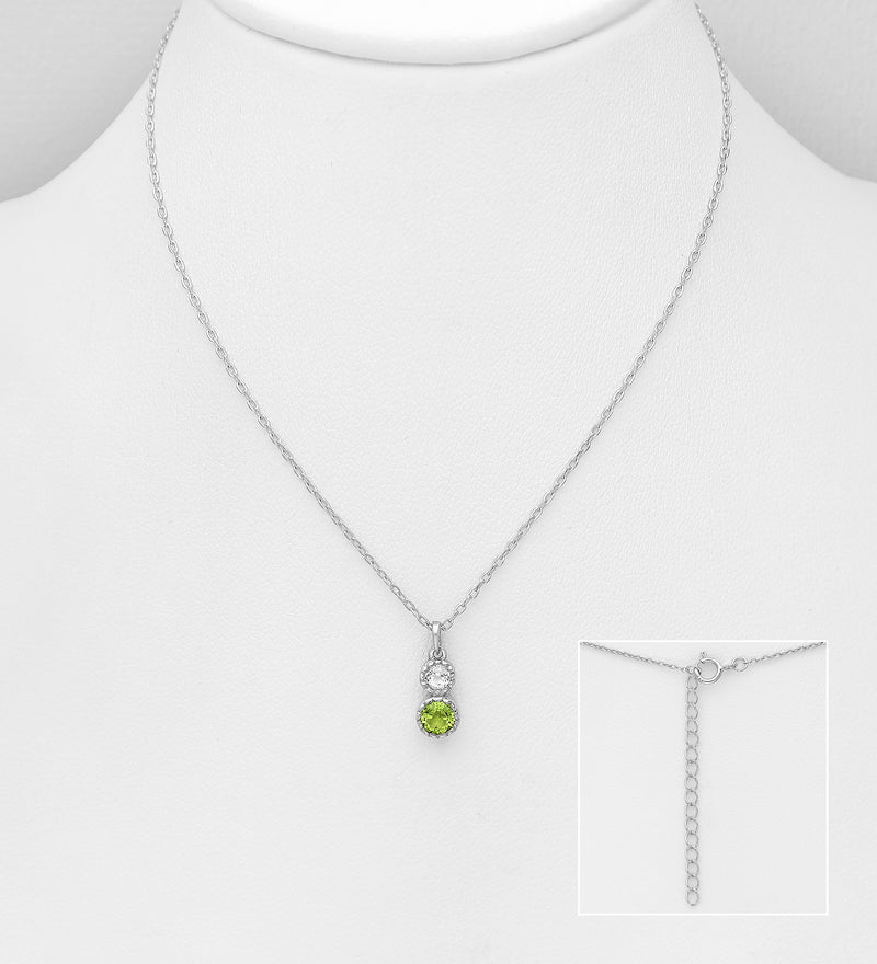 925 Sterling Silver Peridot and White Topaz Necklace