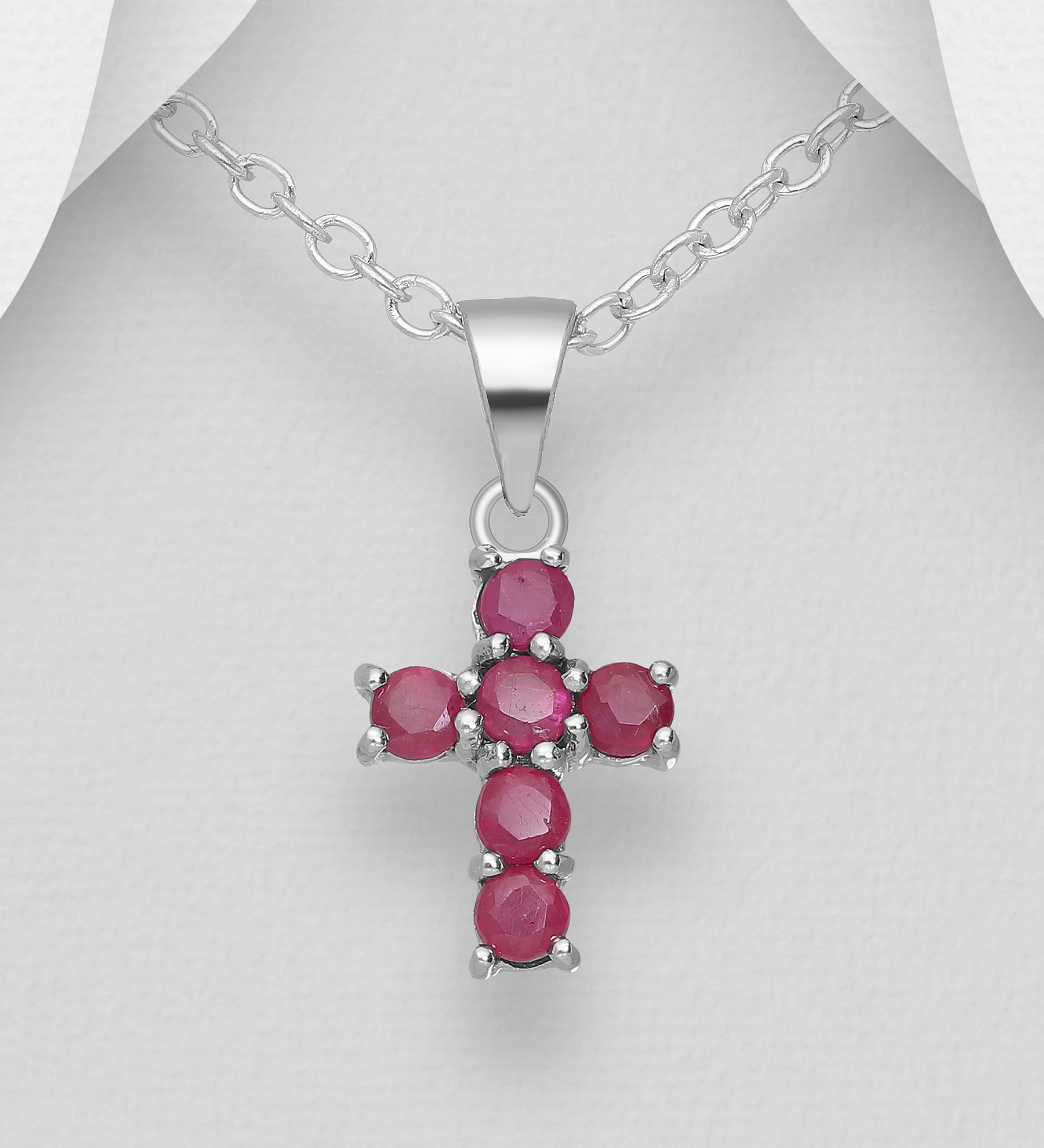 Sterling Silver Petite Precious Gemstone Cross Pendant