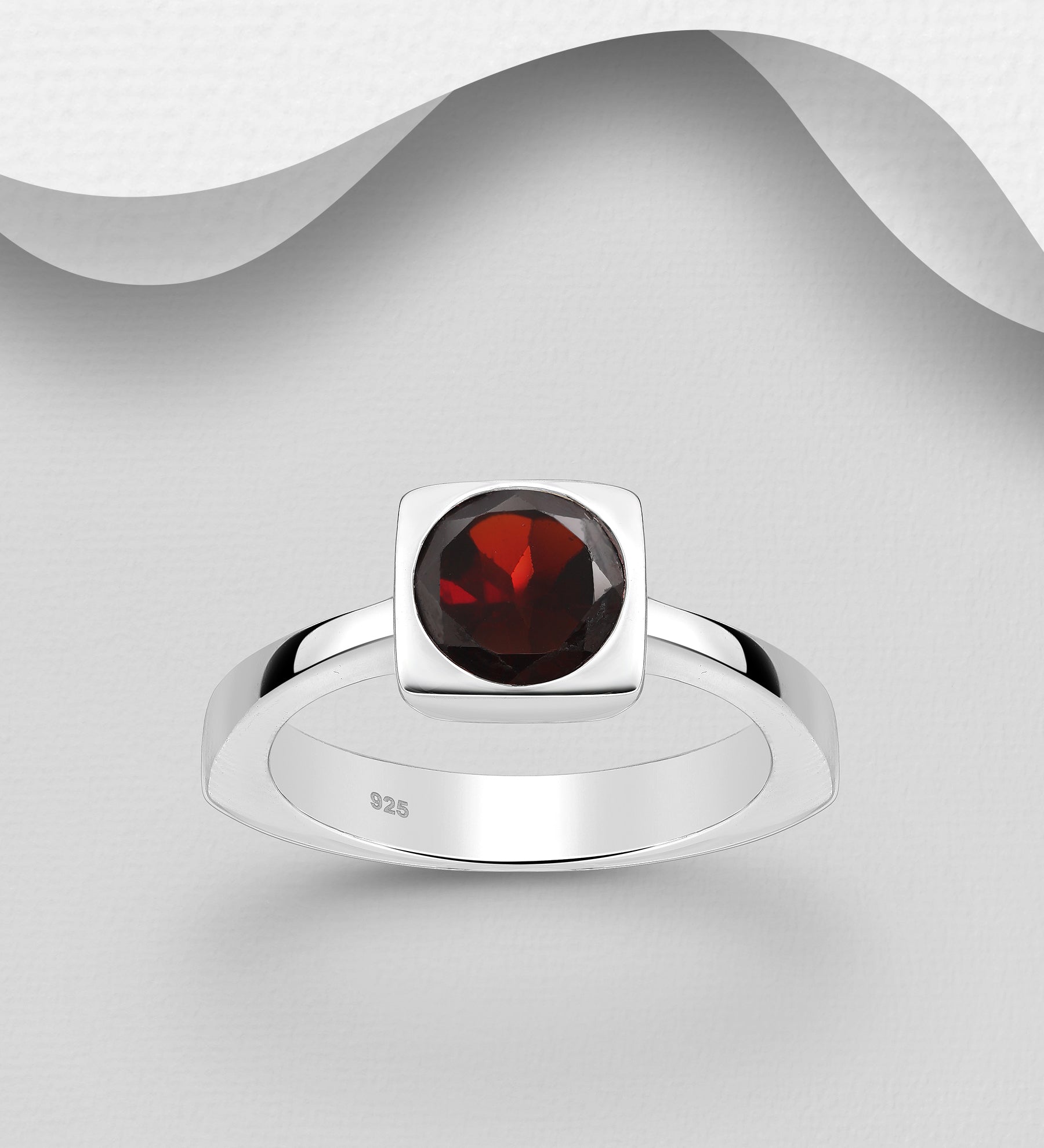 925 Sterling Silver Garnet Solitaire Ring