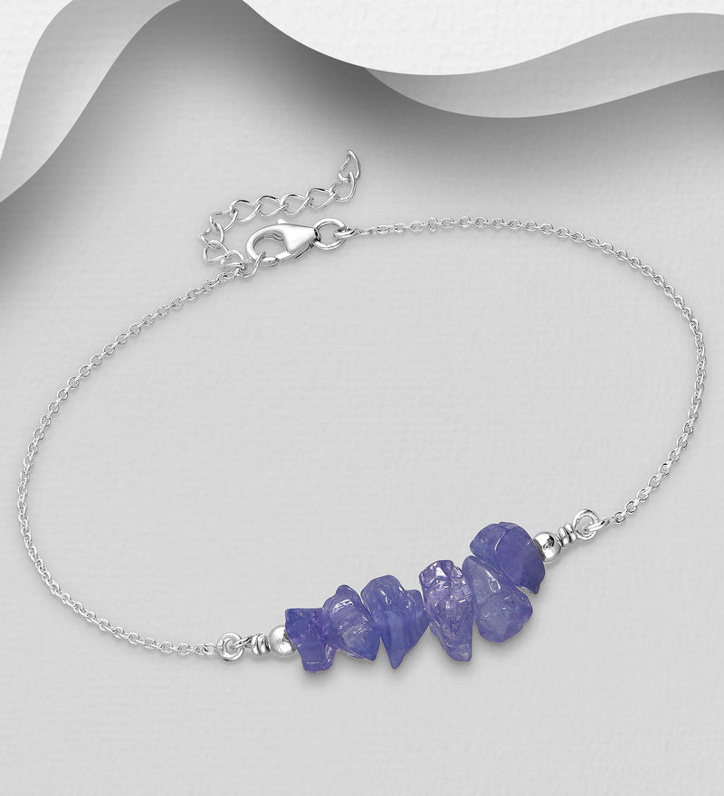 Sterling Silver Bracelet Decorated with Beaded Tanzanite
