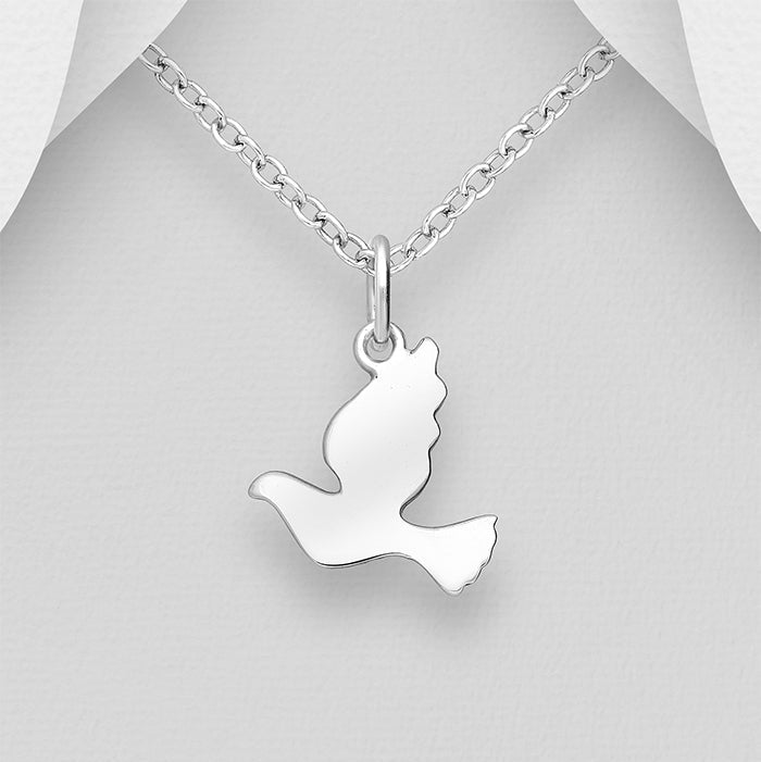 Sterling Silver Flying Dove Pendant Necklace