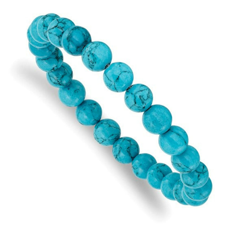 Blue Turquoise Agate Beaded Stretch Bracelet