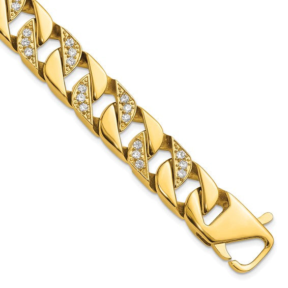 Polished Stainless Steel Cubic Zirconia Yellow Curb Link Bracelet