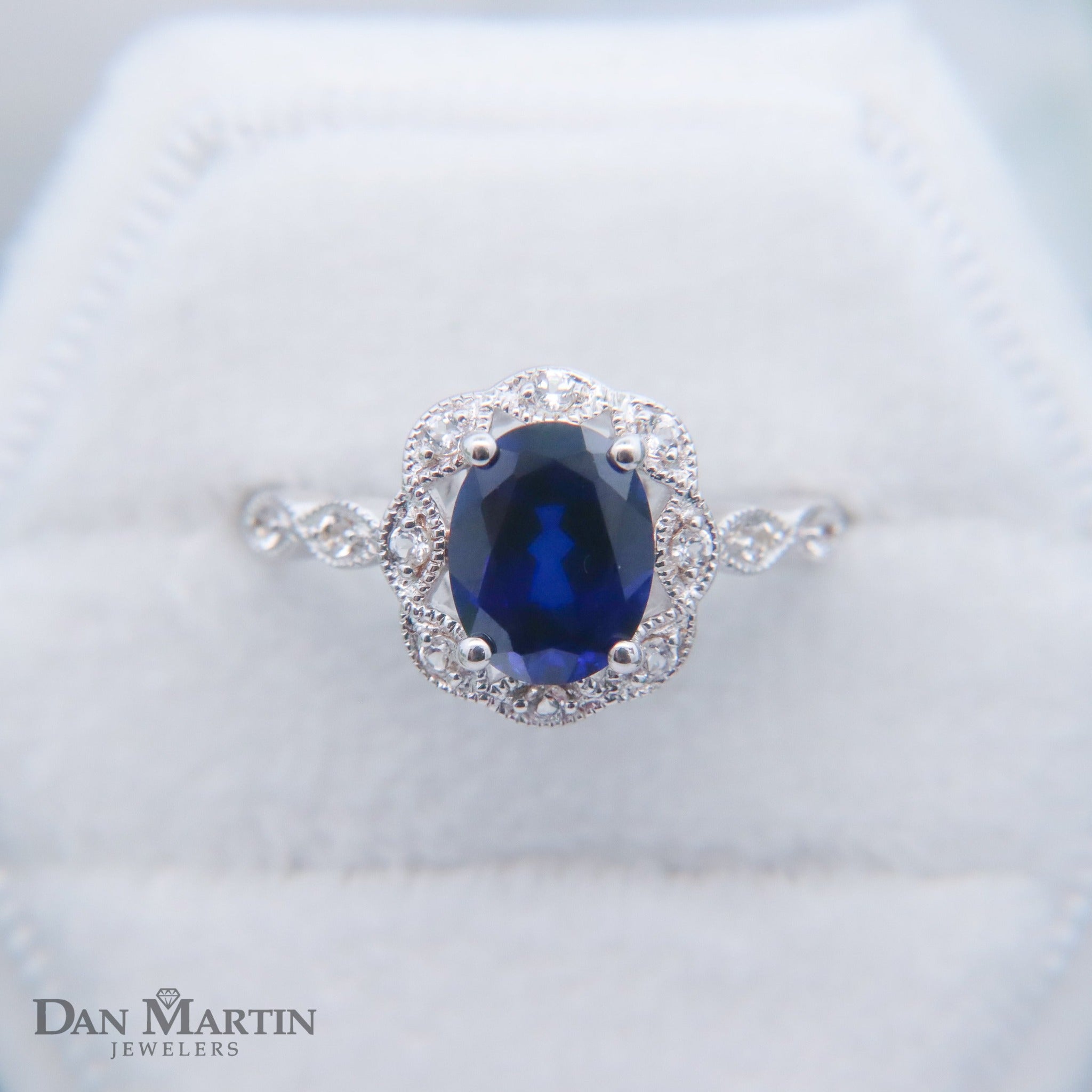 Sterling Silver 2-3/4CT. Created Sapphire & White Topaz Vintage Inspired Ring