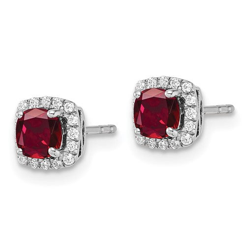 10K White Gold Created Ruby and Lab Grown Diamond Earrings