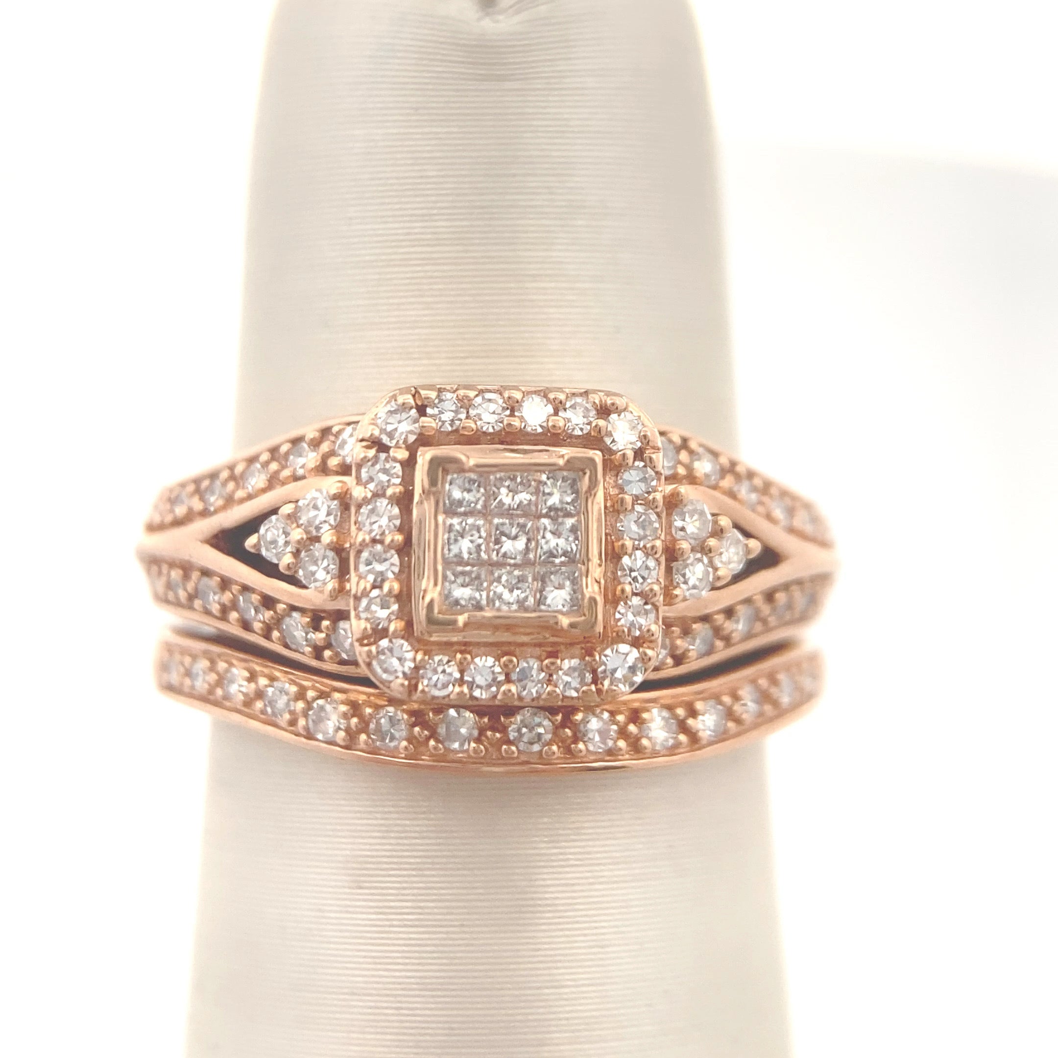 The "ROSETTA" — 10K Rose Gold 3/8CTW. Diamond Engagement Ring & Wedding Band Set