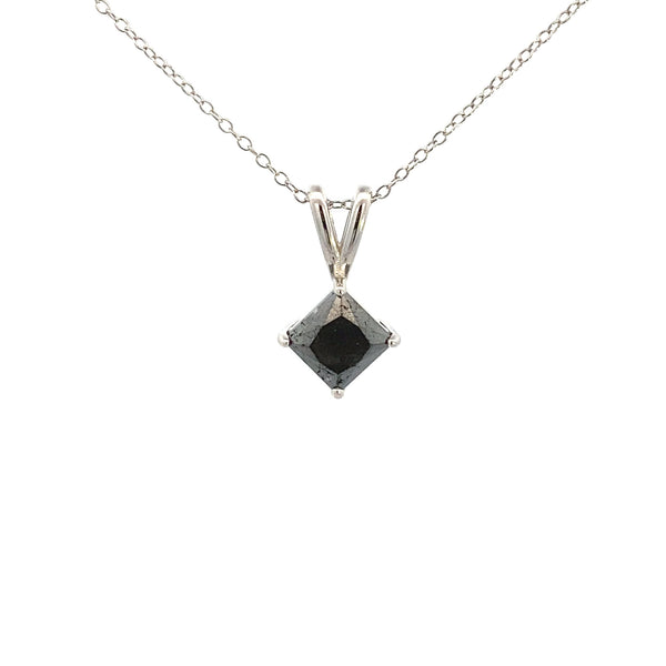 Sterling Silver 2-1/4CT. Black Diamond Princess-Cut Pendant