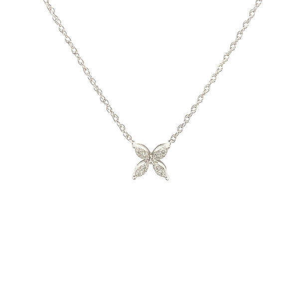 14K White Gold 1/5CT. Diamond Flower Necklace