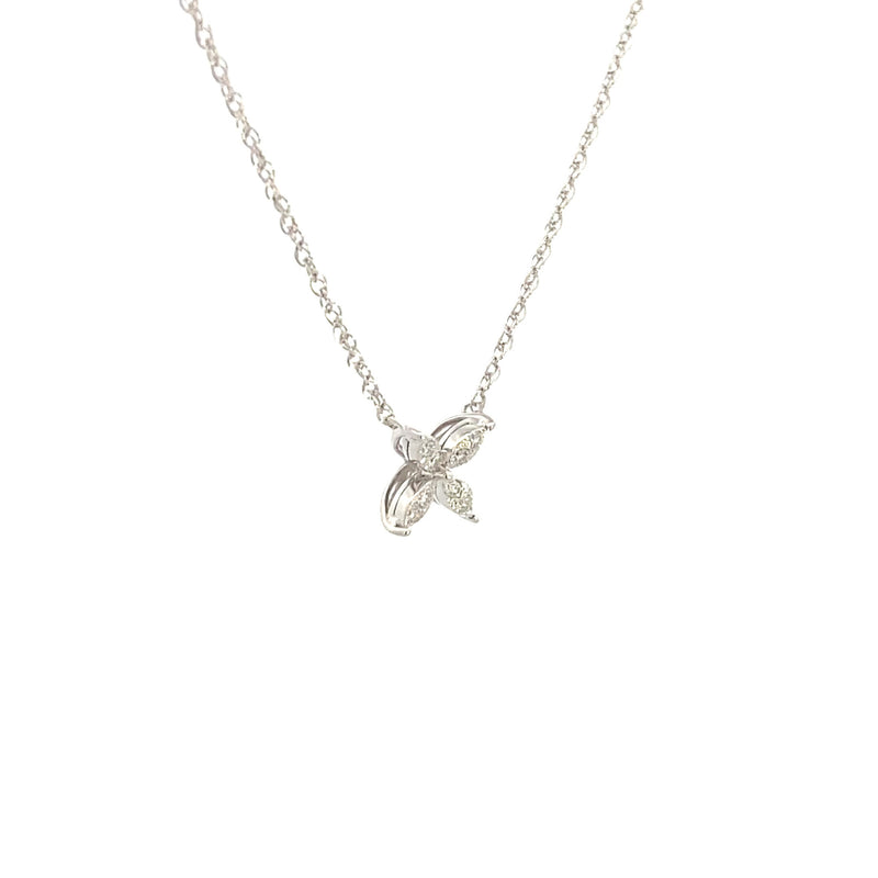 14K White Gold 1/5CT. Diamond Flower Necklace