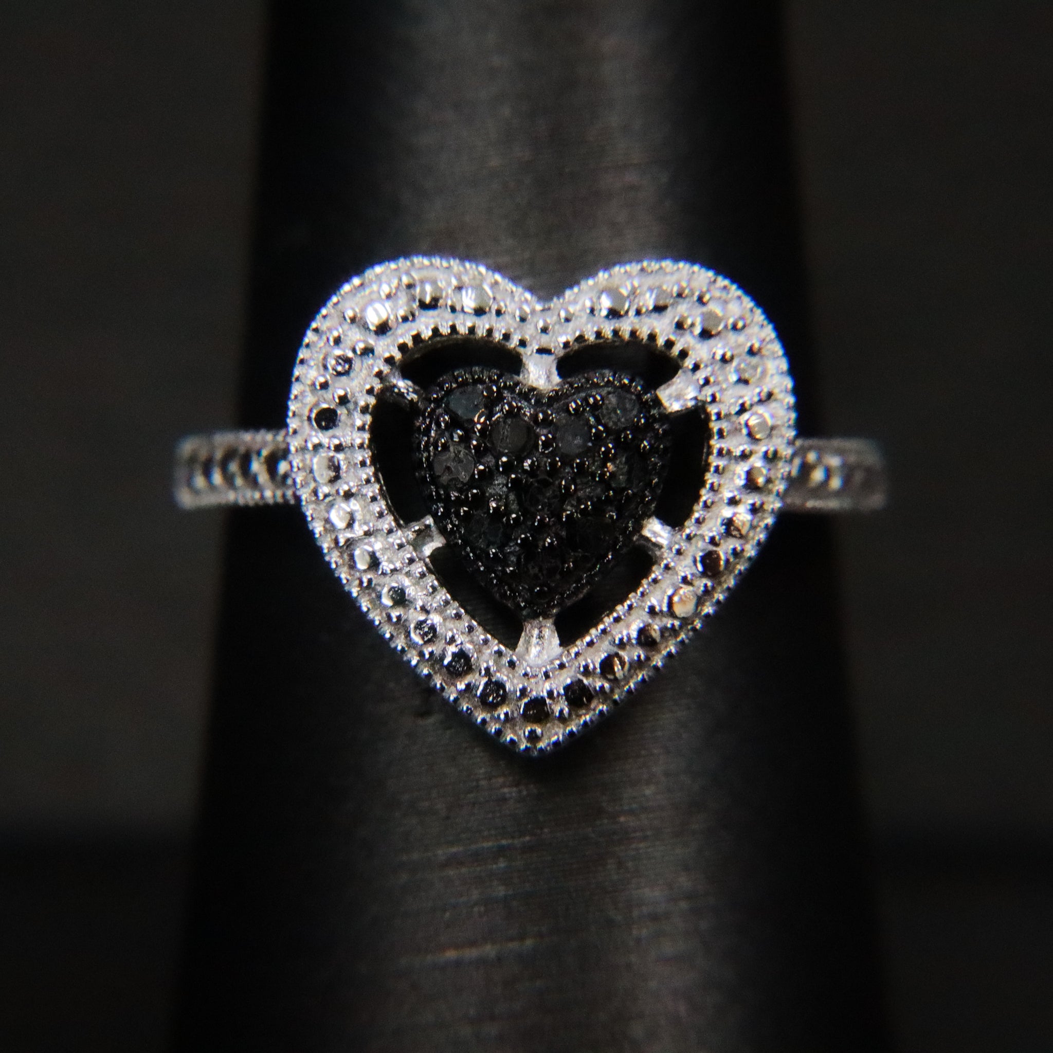 Sterling Silver Black Diamond Heart Ring