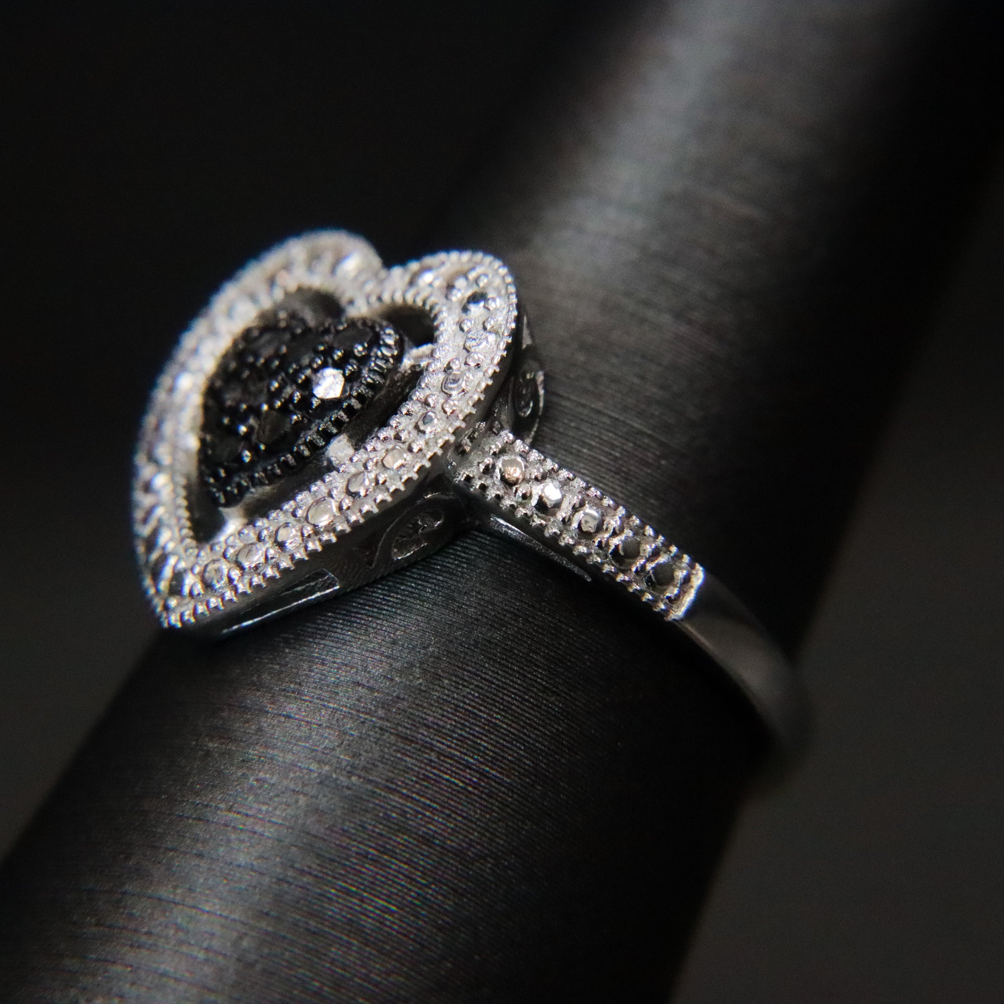 Sterling Silver Black Diamond Heart Ring