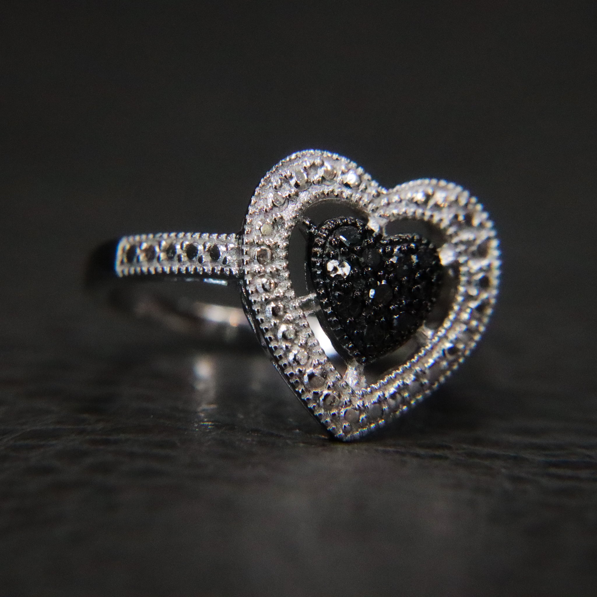 Sterling Silver Black Diamond Heart Ring