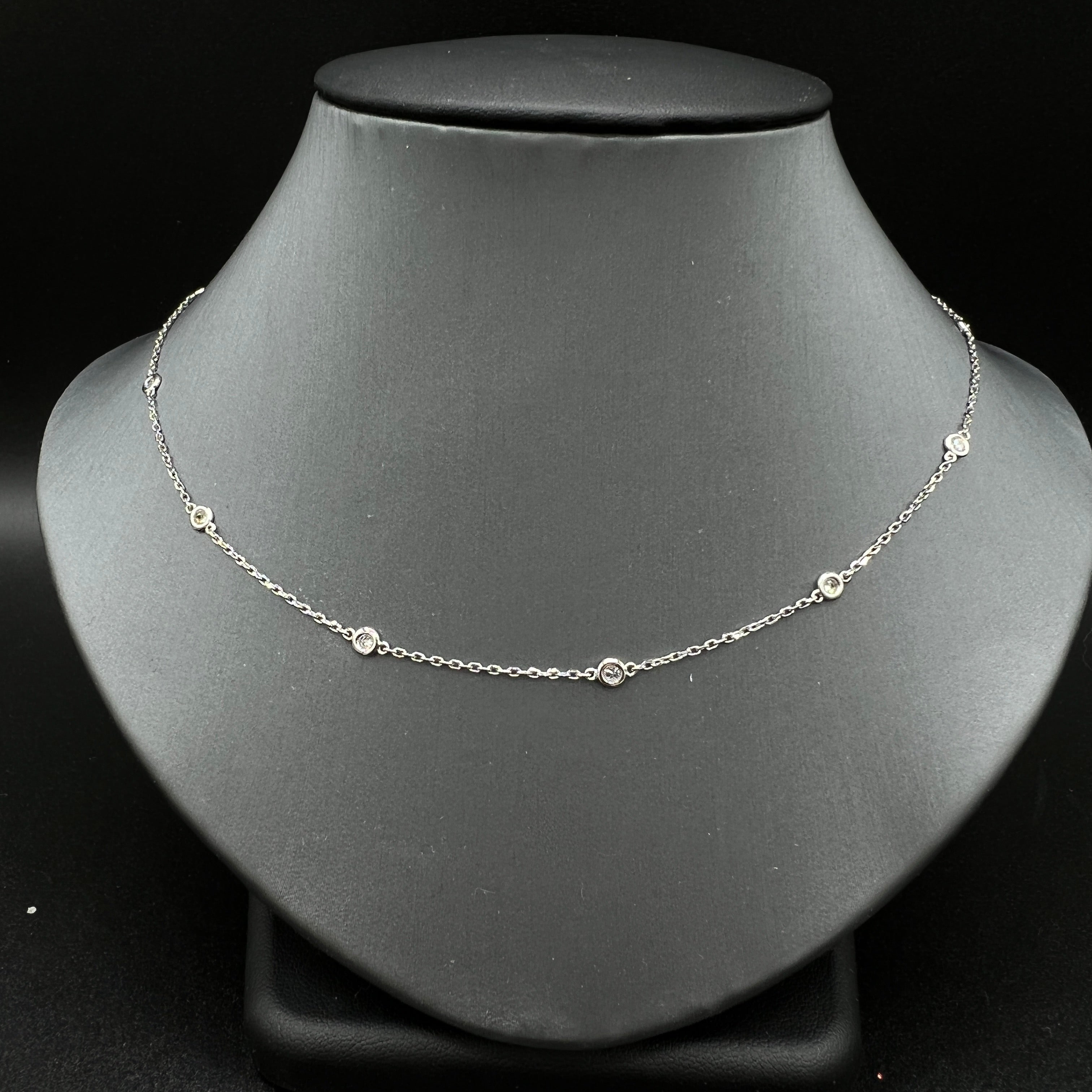 14K White Gold Diamond Bezel Necklace