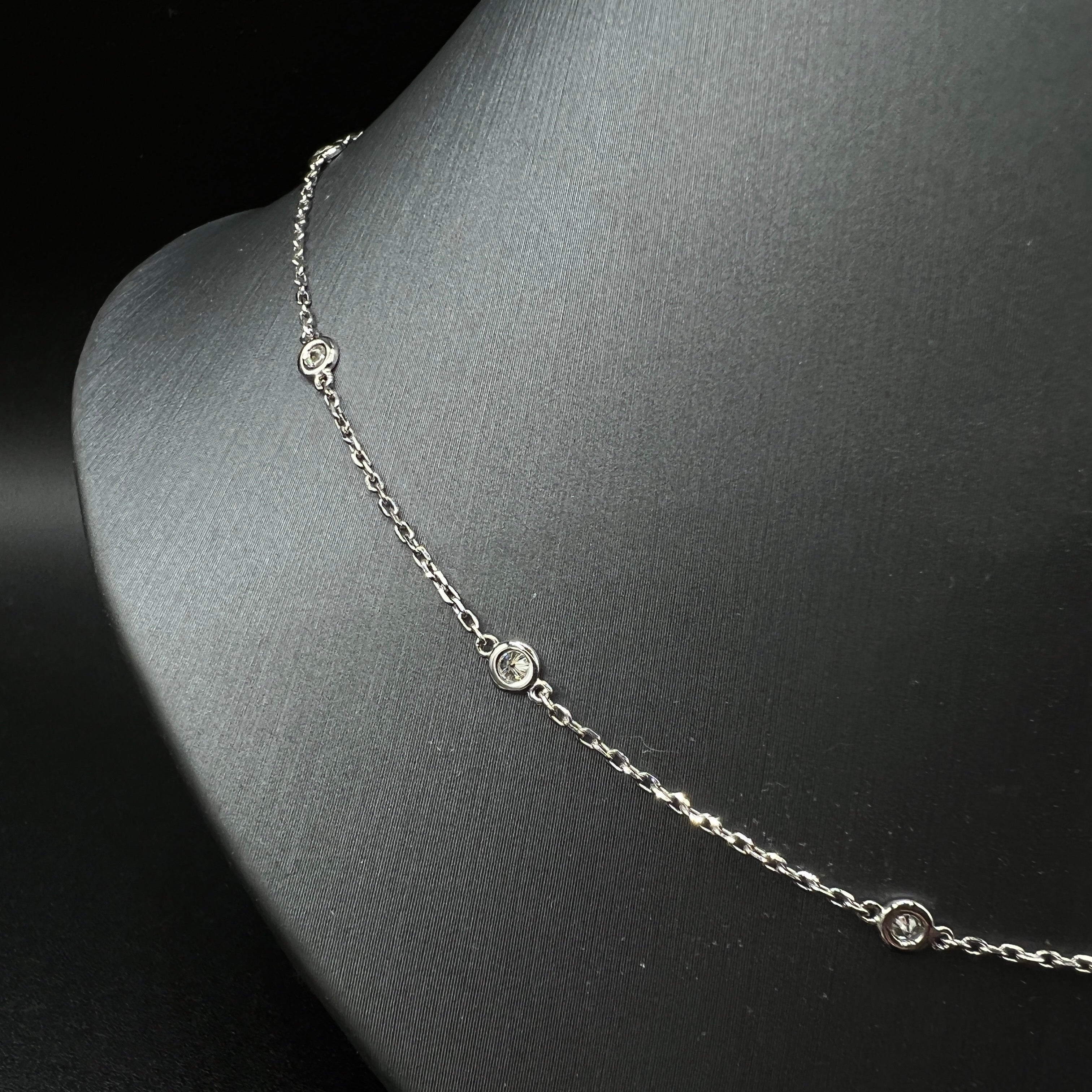 14K White Gold Diamond Bezel Necklace