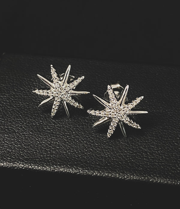 Sterling Silver & Diamond Starburst Earrings
