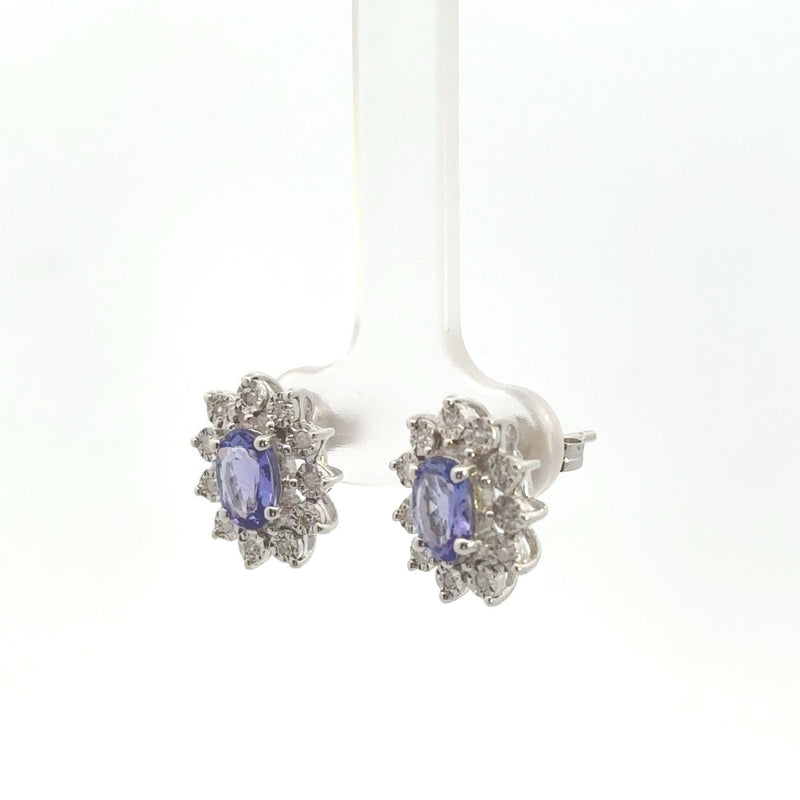 Sterling Silver 1/10CT. Radiant-Set Diamond & 1-5/8CT. Tanzanite Earrings