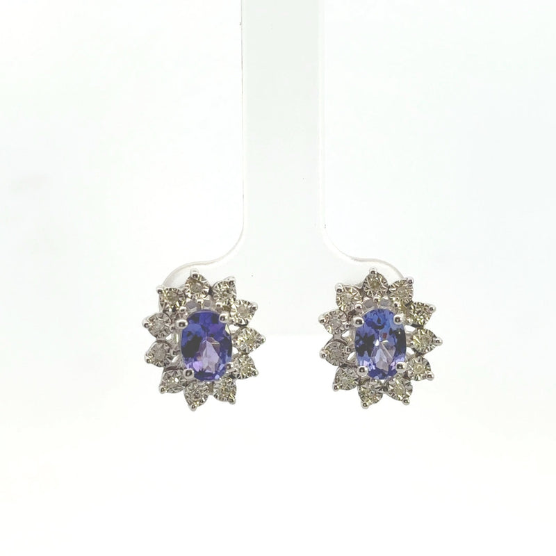 Sterling Silver 1/10CT. Radiant-Set Diamond & 1-5/8CT. Tanzanite Earrings