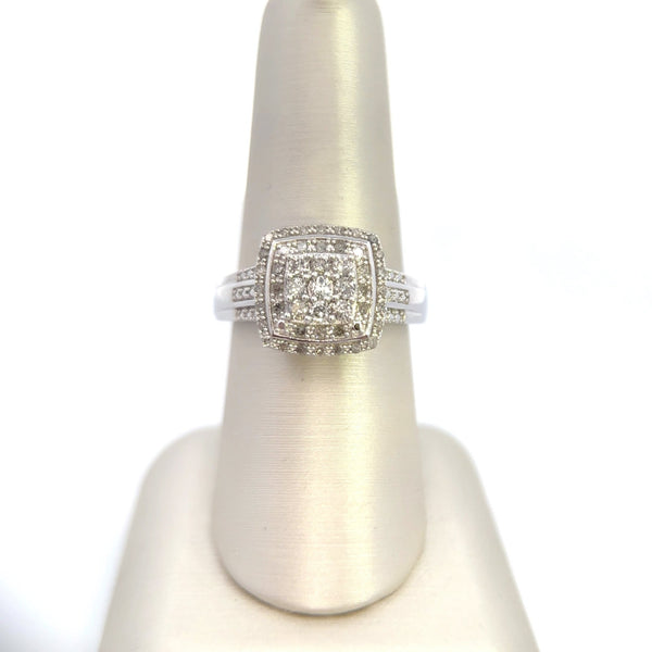 Sterling Silver 1/2CT. Diamond Cushion Cluster Ring