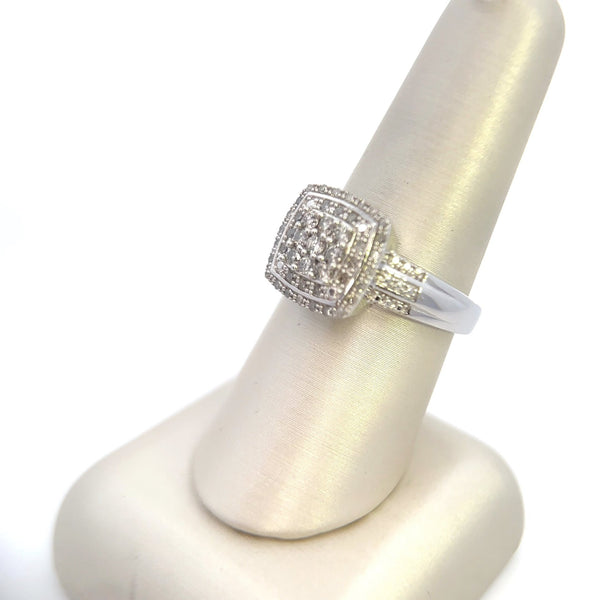 Sterling Silver 1/2CT. Diamond Cushion Cluster Ring