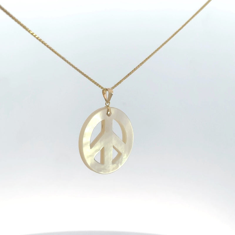 14K Yellow Gold Mother-of-Pearl Peace Sign Pendant