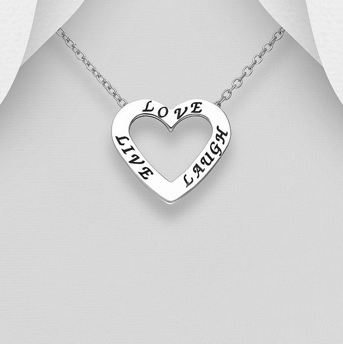 Sterling Silver Oxidized Live Laugh Love Pendant