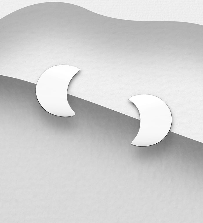 Sterling Silver Moon Stud Earrings